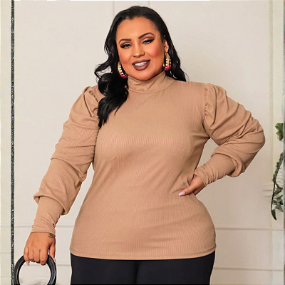 Blusa Manga Princesa Lidia Bege Plus Size