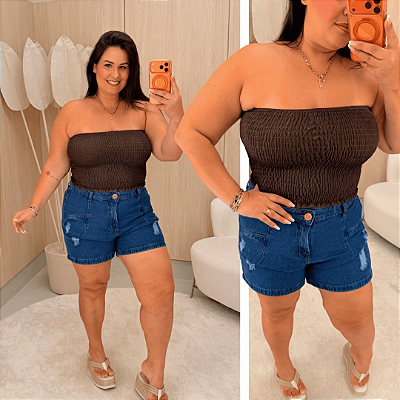 Cropped Tomara que Caia Elastex Marrom Plus Size