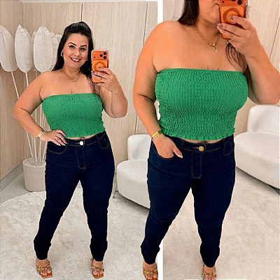Cropped Tomara que Caia Elastex Verde Plus Size