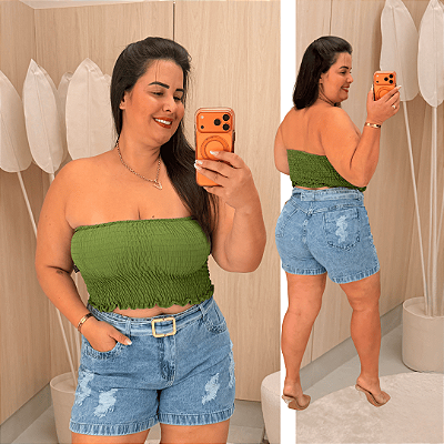 Cropped Tomara que Caia Elastex Verde Plus Size