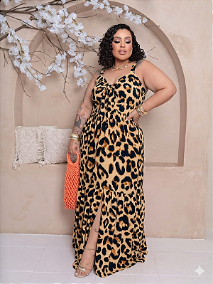Vestido Alça Jeniffer Onça Plus Size