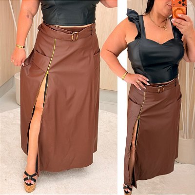 Saia Longa Corino Paola Marrom Plus Size