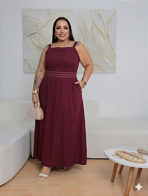 Vestido Julia Alça Vinho Plus Size