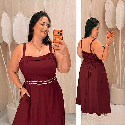 Vestido Julia Alça Vinho Plus Size