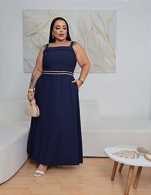 Vestido Julia Alça Azul Plus Size
