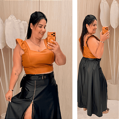 Cropped Corino Flavia Caramelo Babado Plus Size