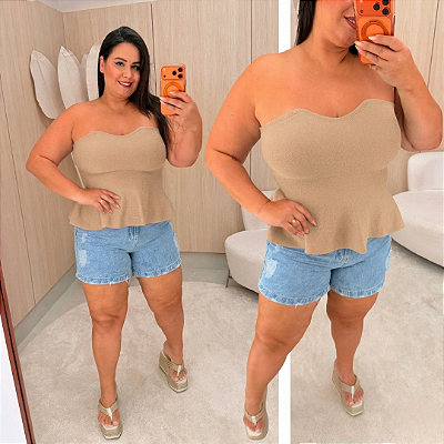 Blusa Bata Modal Ester Bege Plus Size