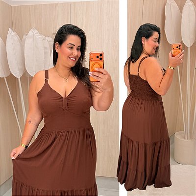 Vestido Helena Alça Marrom Plus Size