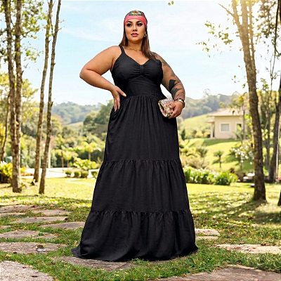 Vestido Helena Alça Preto Plus Size