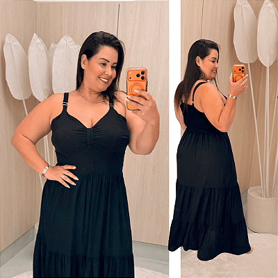 Vestido Helena Alça Preto Plus Size