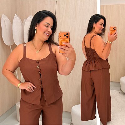 Conjunto Alça Pamela Marrom Plus Size