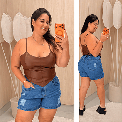 Cropped Priscila Corselet Corino Marrom Plus Size