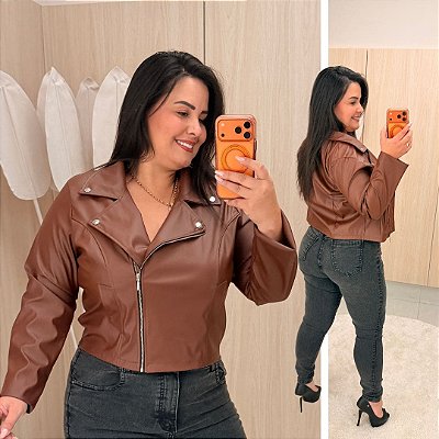 Jaqueta Corino Ana Marrom Plus Size