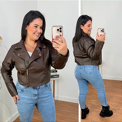 Jaqueta Corino Ana Marrom Plus Size