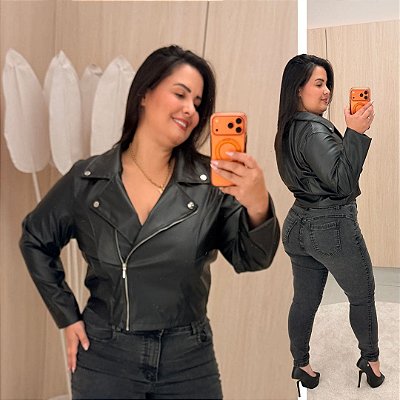 Jaqueta Corino Ana Preta Plus Size