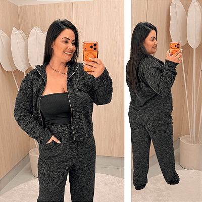Conjunto Vip Manga Longa Emily Preto Plus Size