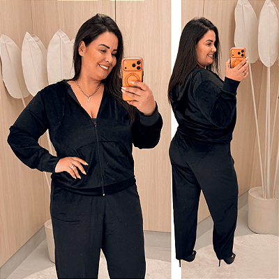 Conjunto Manga Cotelê Mila Preto Plus Size