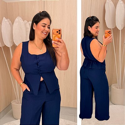 Conjunto Calça Bruna Azul Marinho Plus Size
