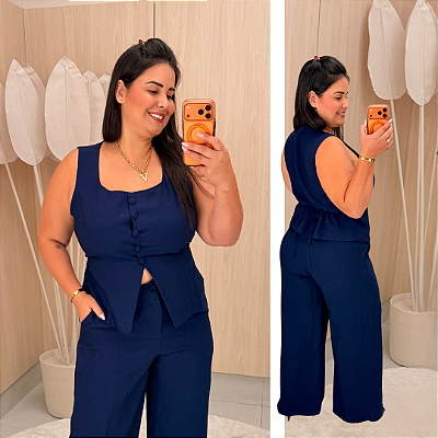 Conjunto Calça Bruna Azul Marinho Plus Size