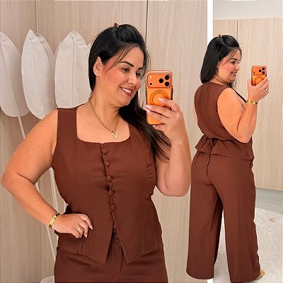 Conjunto Calça Bruna Marrom Plus Size