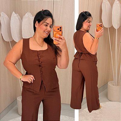 Conjunto Calça Bruna Marrom Plus Size