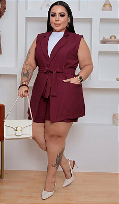 Conjunto Colete Karina Vinho Plus Size