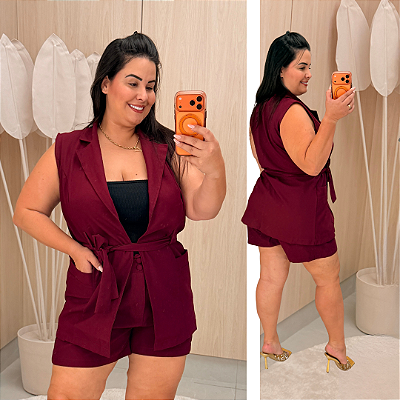 Conjunto Colete Karina Vinho Plus Size