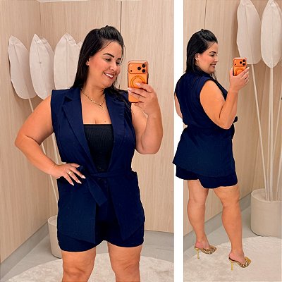 Conjunto Colete Karina Azul Marinho  Plus Size