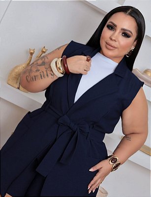 Conjunto Colete Karina Azul Marinho  Plus Size