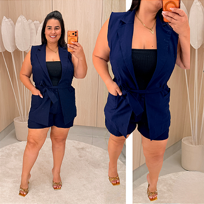 Conjunto Colete Karina Azul Marinho Plus Size