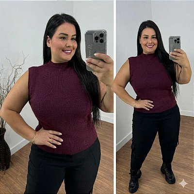 Blusa Alana Garrafinha Modal Vinho Plus Size