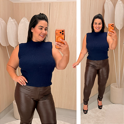 Blusa Alana Garrafinha Modal Azul Marinho Plus Size