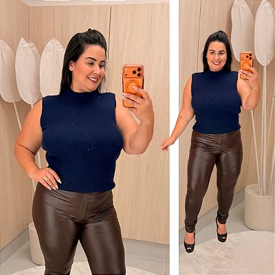 Blusa Alana Garrafinha Modal Azul Marinho Plus Size