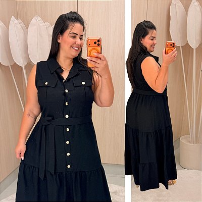 Vestido Nanda Botão Preto Plus Size
