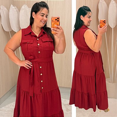 Vestido Nanda Botão Vinho Plus Size