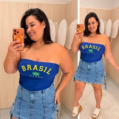 Top Faixa Brasil Azul Plus Size