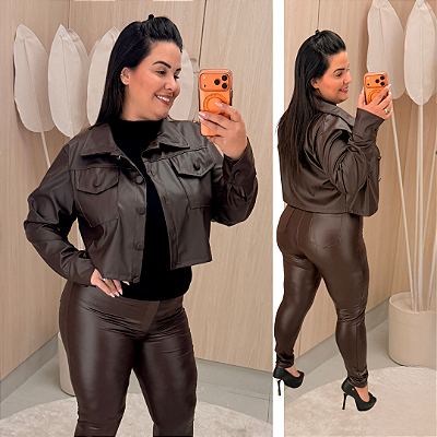 Jaqueta Corino Sosi Marrom Plus Size