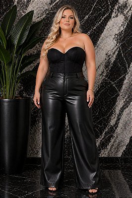 Calça wide Leg Corino Pjus Size