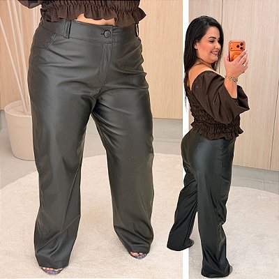 Calça wide Leg Corino Plus Size