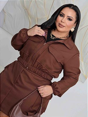 Conjunto Manga Mônica Cargo Marrom Plus Size