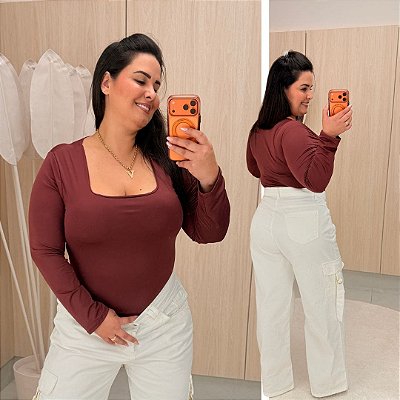 Body Manga Suplex Gisela Vinho Plus Size