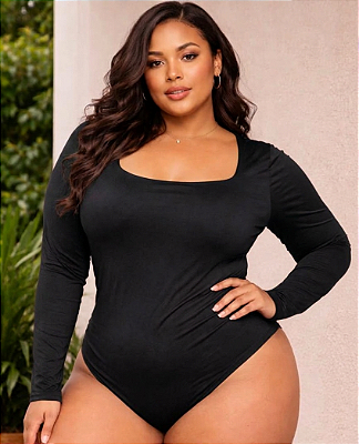 Body Manga Suplex Gisela Preto Plus Size