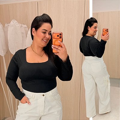 Body Manga Suplex Gisela Preto Plus Size