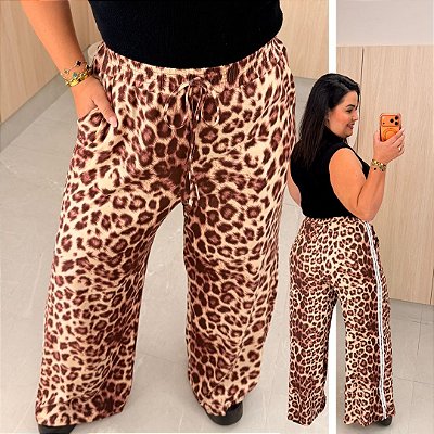 Pantalona Onça Listra Escura Plus Size