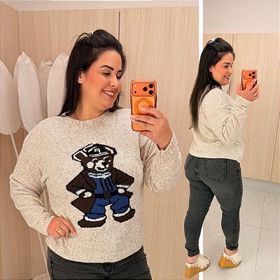 Blusa Modal Urso Bege Plus Size
