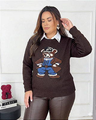 Blusa Modal Urso Marrom Plus Size