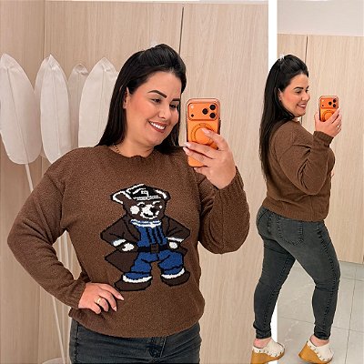 Blusa Modal Urso Marrom Plus Size