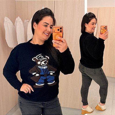 Blusa Modal Urso Preto Plus Size