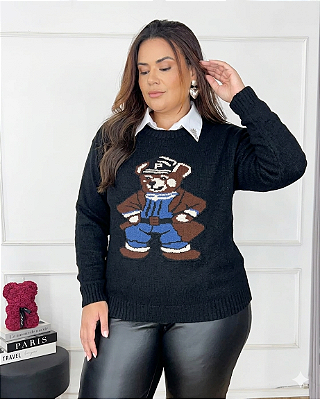 Blusa Modal Urso Preto Plus Size