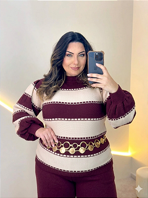 Blusa Manga Listra Modal Vinho Plus Size